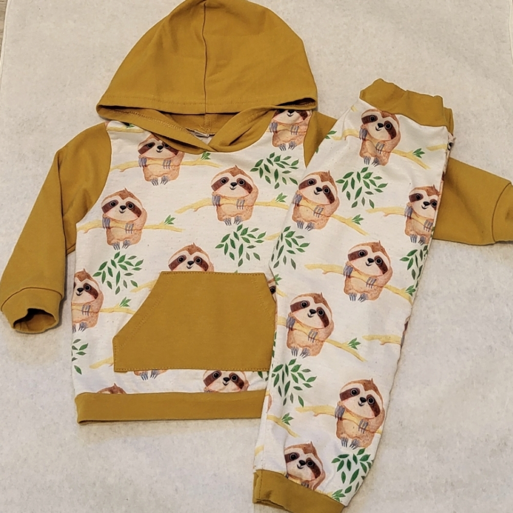 Two piece hooded sloth print outfit